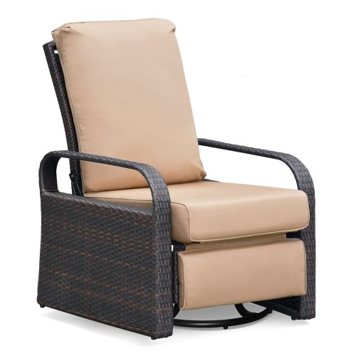 Outdoor Patio Rattan Wicker Swivel Recliner Chair;  Adjustable Reclining Chair 360¬∞ Rotating with Water Resistant Cushions