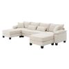 [VIDEO provided][New]Wide Seat Corduroy Modular Sectional Sofa Bed,Sleeper Couch Set with Armrest Pillow,6 Seat Free Combination Sofa with Ottomans,Ov
